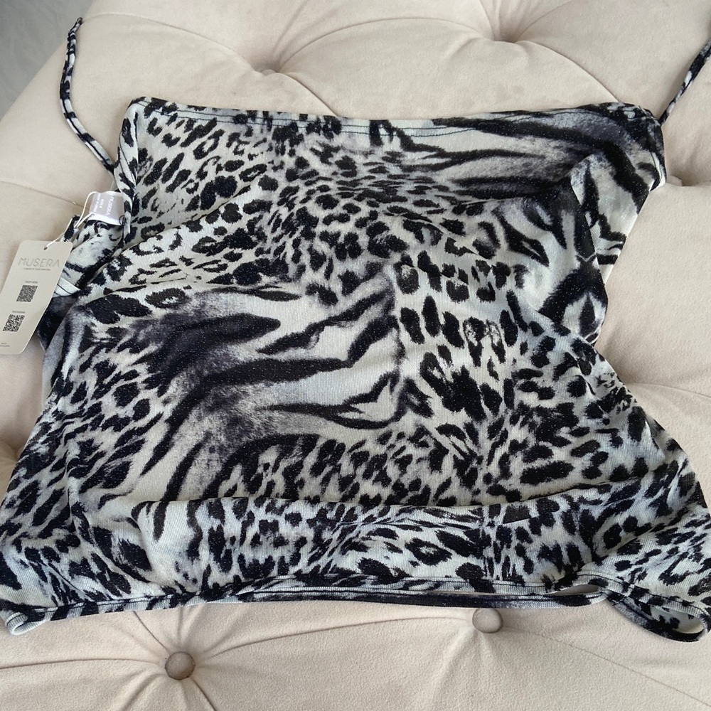 Musera Small Print Velvet Tube Top - Black & White